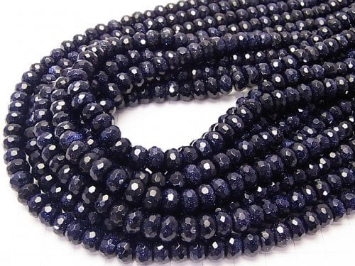 1strand $9.79! Blue Golden Sand Stone  Faceted Button Roundel 8x8x5mm 1strand beads (aprx.15inch/36cm)