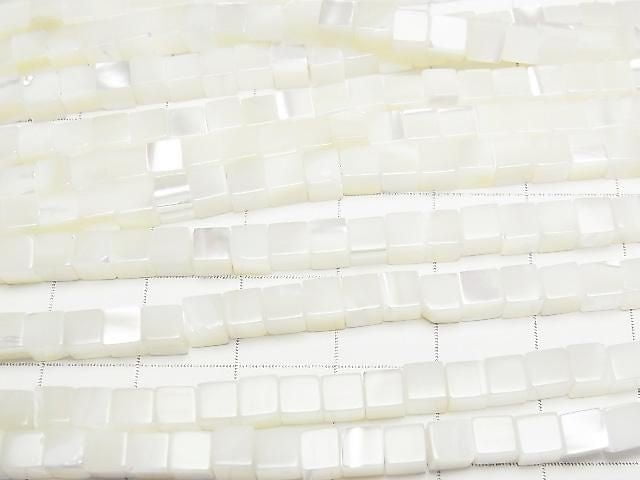 Mother of Pearl MOP White Cube 4x4x4mm half or 1strand beads (aprx.15inch/38cm)