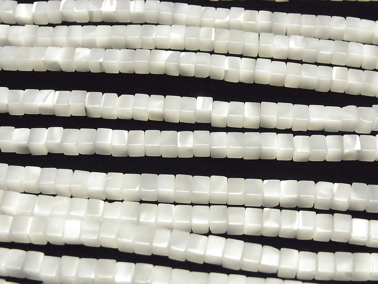 Mother of Pearl (MOP) White Cube 4.5x4.5x3.5mm half or 1-strand beads (approx. 15 inches/38 cm)