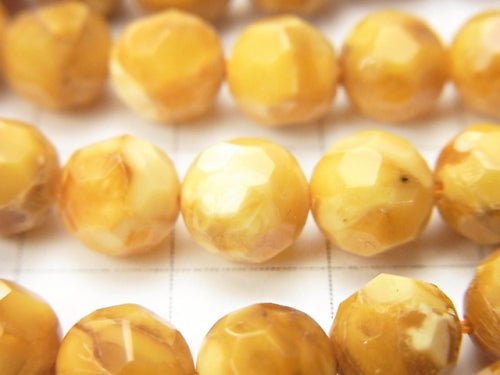 Pressed Amber 32 Faceted Round 7 mm 1/4 or 1strand beads (aprx.15 inch / 38 cm)