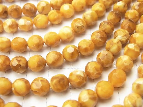 Pressed Amber 32 Faceted Round 7 mm 1/4 or 1strand beads (aprx.15 inch / 38 cm)
