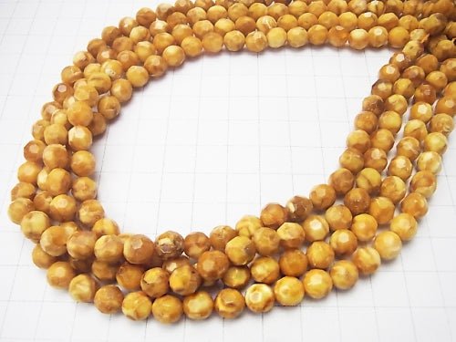 Pressed Amber 32 Faceted Round 7 mm 1/4 or 1strand beads (aprx.15 inch / 38 cm)