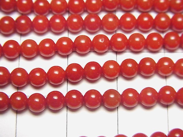 [Video] Red  Coral (Dyed) Round 4mm 1strand beads (aprx.15inch / 38cm)