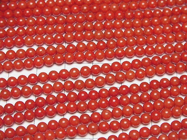 [Video] Red  Coral (Dyed) Round 4mm 1strand beads (aprx.15inch / 38cm)