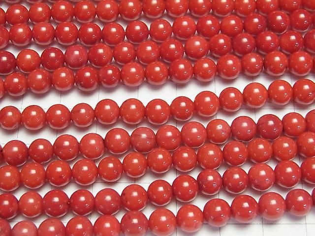 [Video] Red Coral (Dyed) Round 6mm half or 1-strand beads (approx. 15 inches/38 cm)