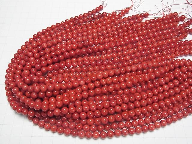 [Video] Red Coral (Dyed) Round 6mm half or 1-strand beads (approx. 15 inches/38 cm)