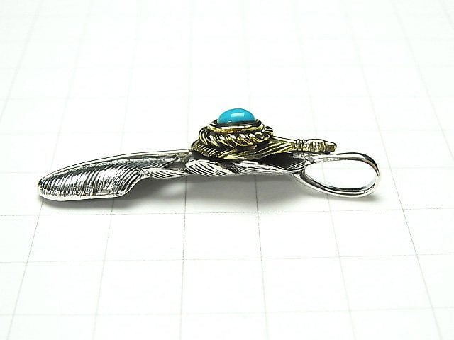 Feather Pendant with Silver925 Turquoise 46x11x8mm 1pc