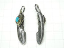 Silver925 Turquoise Feather Pendant 46x11x8mm 1pc