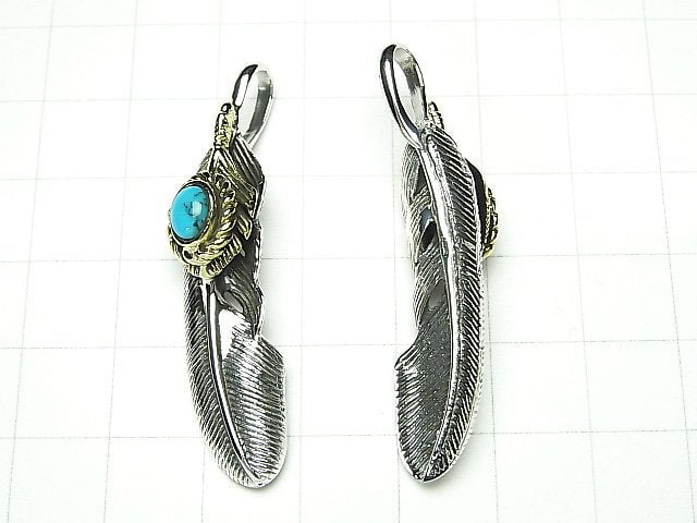 Feather Pendant with Silver925 Turquoise 46x11x8mm 1pc