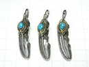 Silver925 Turquoise Feather Pendant 46x11x8mm 1pc