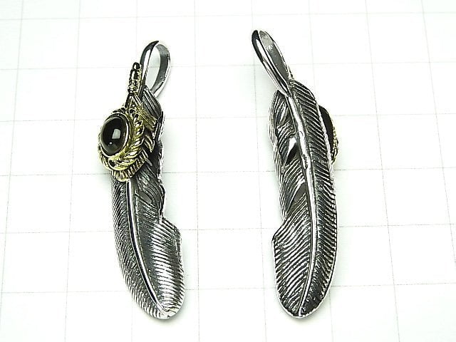 Silver925 Feather Pendant with Onyx 46x11x8mm 1pc