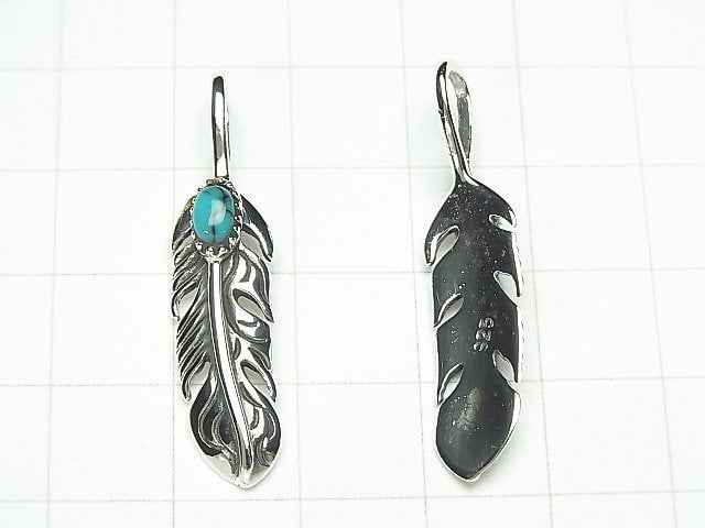 Silver925 Turquoise Feather Pendant 36x8x5mm 1pc