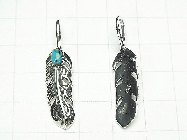 Silver925 Turquoise Feather Pendant 36x8x5mm 1pc