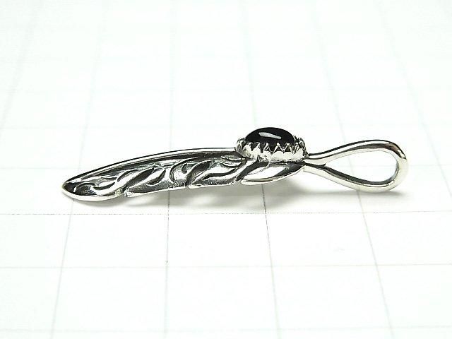 Silver 925 Feather Pendant with Onyx, 36x8x5mm, 1pc