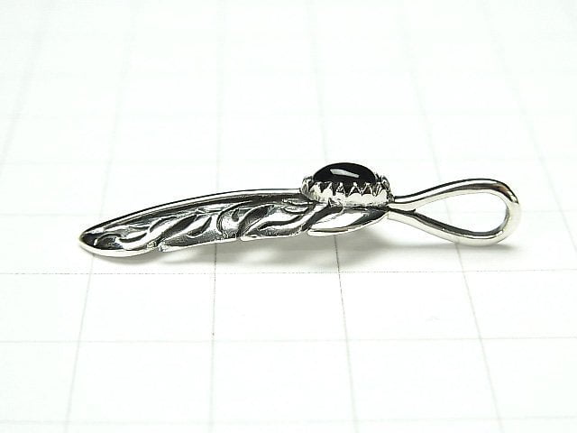 Silver925 Feather Pendant with Onyx 36x8x5mm 1pc