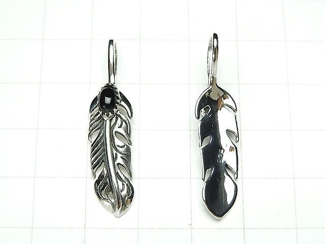 Silver925 Feather Pendant with Onyx 36x8x5mm 1pc