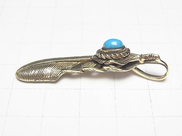 Brass Turquoise Feather Pendant 46x11x8mm 1pc