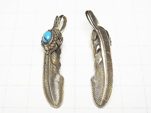 Brass Turquoise Feather Pendant 46x11x8mm 1pc