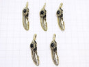 Brass Onyx Feather Pendant 46x11x8mm 1pc