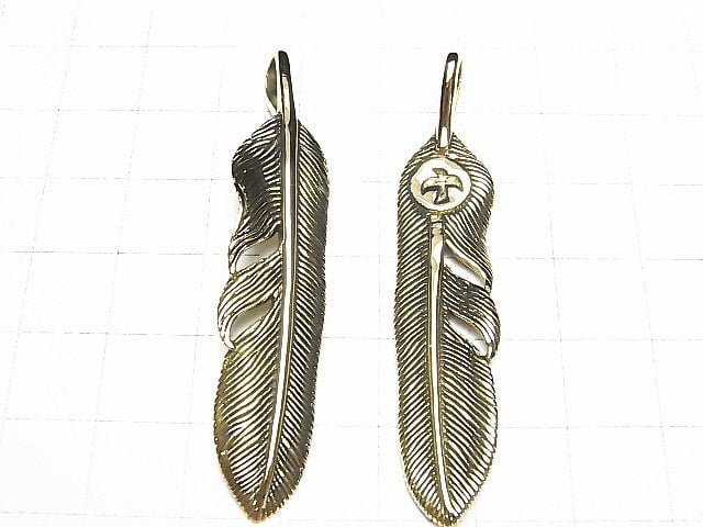 Brass Feather Pendant 60x12x2.5mm 1pc