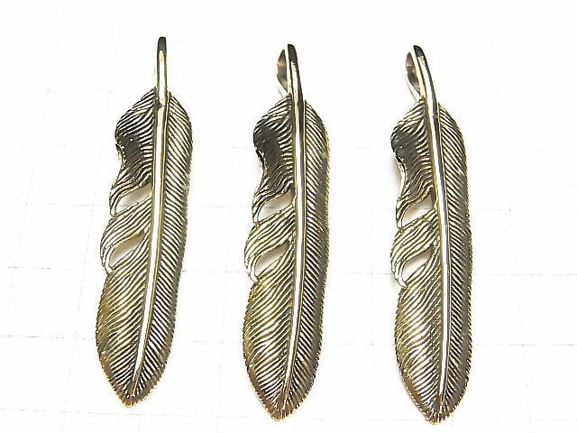 Brass Feather Pendant 60x12x2.5mm 1pc