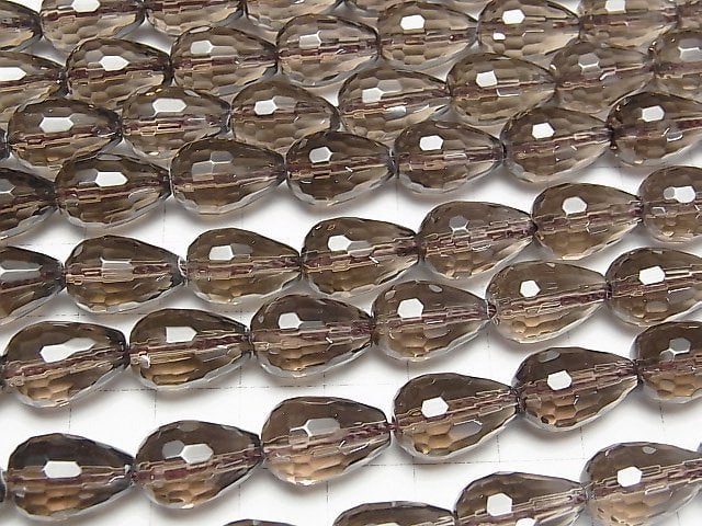 [Video]Smoky Quartz AAA Vertical Hole Faceted Drop 14x10x10mm 1/4 or 1strand (aprx.15inch/37cm)