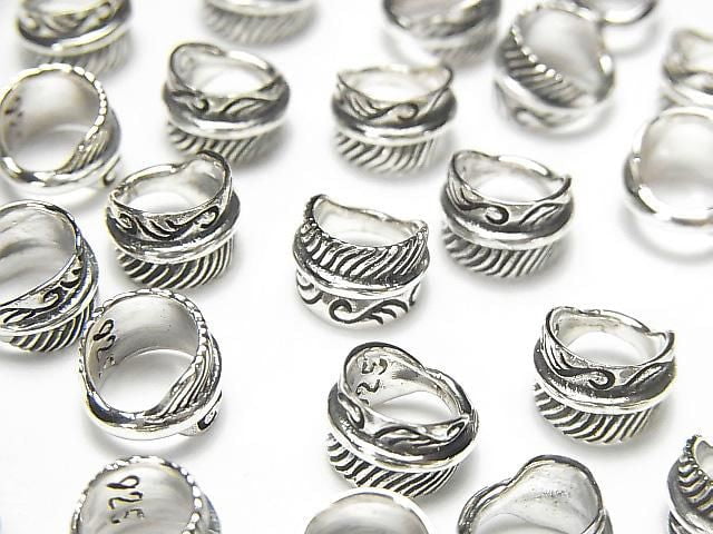 Silver 925 Feather Design Rondelle 10x9.5x7mm 1pc