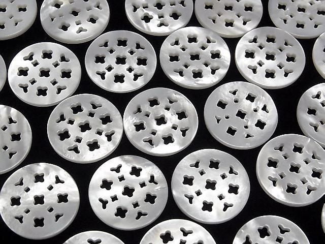 高品質白色貝殼鏤空錢幣 20x20x2mm 花朵設計 1個