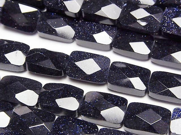 [Video]Blue Golden Sand Stone Faceted Rectangle 12x8mm half or 1strand beads (aprx.15inch/36cm)