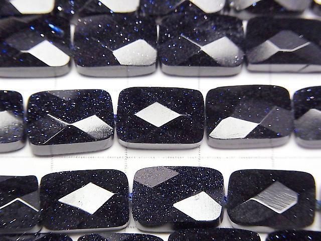 [Video]Blue Golden Sand Stone Faceted Rectangle 12x8mm half or 1strand beads (aprx.15inch/36cm)