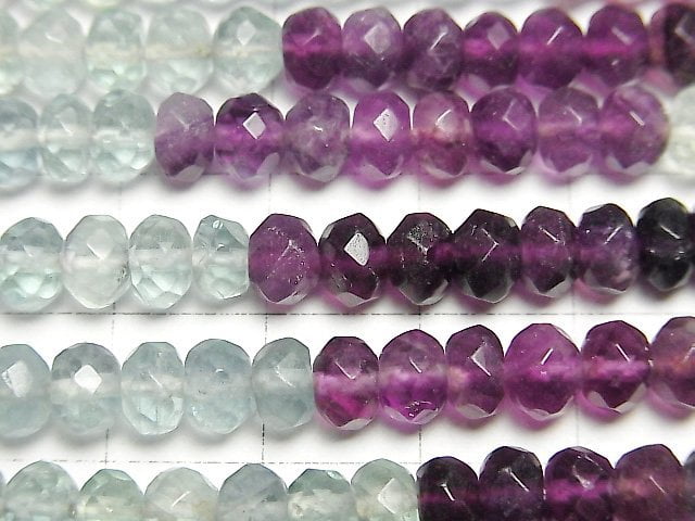 [Video]Fluorite AAA- Faceted Button Roundel 6x6x4mm Color Gradation 1strand beads (aprx.15inch/37cm)