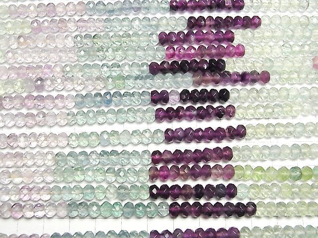 [Video]Fluorite AAA- Faceted Button Rondelle 6x6x4mm Color Gradation 1strand beads (aprx.15inch/37cm)