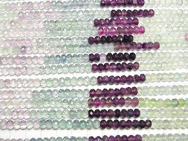 [Video]Fluorite AAA- Faceted Button Roundel 6x6x4mm Color Gradation 1strand beads (aprx.15inch/37cm)