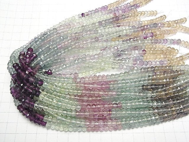 [Video]Fluorite AAA- Faceted Button Roundel 6x6x4mm Color Gradation 1strand beads (aprx.15inch/37cm)