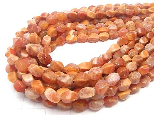 Fire Agate Rice 4 Faceted Faceted Twist 12 x 8 x 8 mm half or 1 strand beads (aprx. 15 inch / 37 cm)
