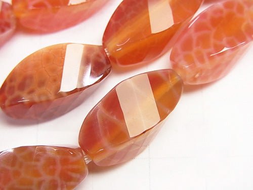 Fire Agate Rice 4 Faceted Twist x Multiple Facets 20 x 9 x 9 mm half or 1 strand beads (aprx. 14 inch / 35 cm)