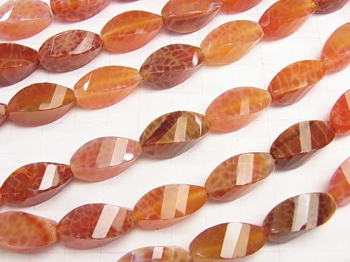 Fire Agate Rice 4 Faceted Twist x Multiple Facets 20 x 9 x 9 mm half or 1 strand beads (aprx. 14 inch / 35 cm)