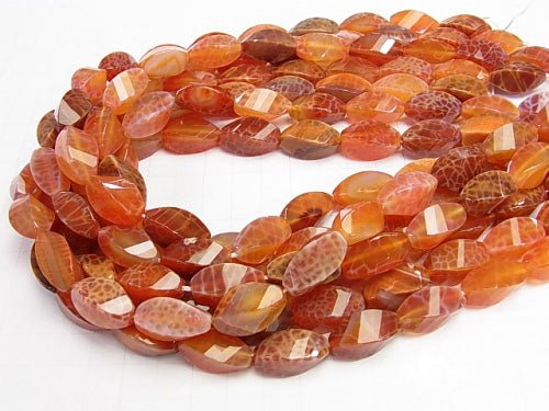 Fire Agate Rice 4 Faceted Twist x Multiple Facets 20 x 9 x 9 mm half or 1 strand beads (aprx. 14 inch / 35 cm)