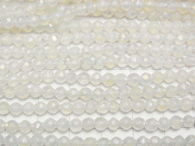 1strand $7.79! Flash, White Chalcedony 32Faceted Round 4mm 1strand beads (aprx.15inch / 37cm)