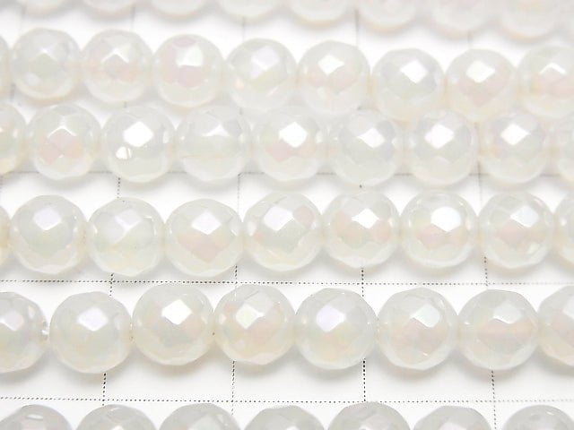 1strand $7.79! Flash, White Chalcedony 64Faceted Round 6mm 1strand beads (aprx.15inch / 38cm)