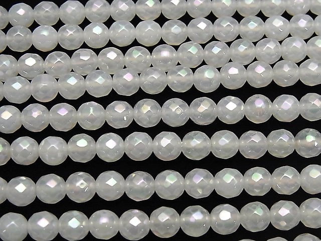 1strand $7.79! Flash, White Chalcedony 64Faceted Round 6mm 1strand beads (aprx.15inch / 38cm)