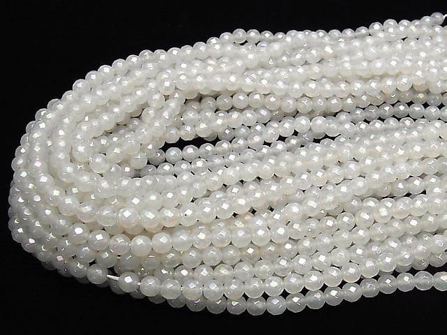 1strand $7.79! Flash, White Chalcedony 64Faceted Round 6mm 1strand beads (aprx.15inch / 38cm)