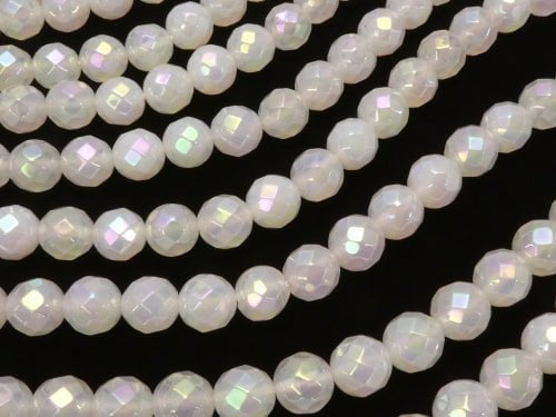 1strand $8.79! Flash, White Chalcedony 64Faceted Round 8mm 1strand beads (aprx.15inch / 38cm)