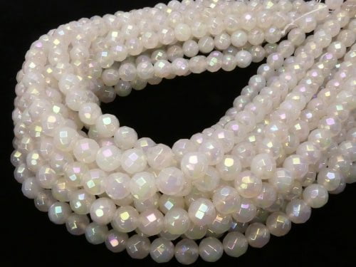 1strand $8.79! Flash, White Chalcedony 64Faceted Round 8mm 1strand beads (aprx.15inch / 38cm)