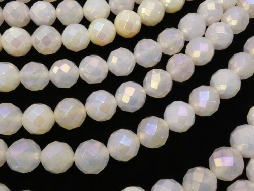 1strand $9.79! Flash, White Chalcedony 64Faceted Round 10mm 1strand beads (aprx.15inch / 38cm)