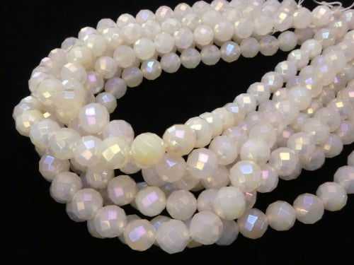 1strand $9.79! Flash, White Chalcedony 64Faceted Round 10mm 1strand beads (aprx.15inch / 38cm)