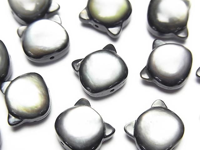 [Video] Black Shell (Black-lip Oyster) AAA Cat Motif 10x9mm [Drilled Hole] 1pc