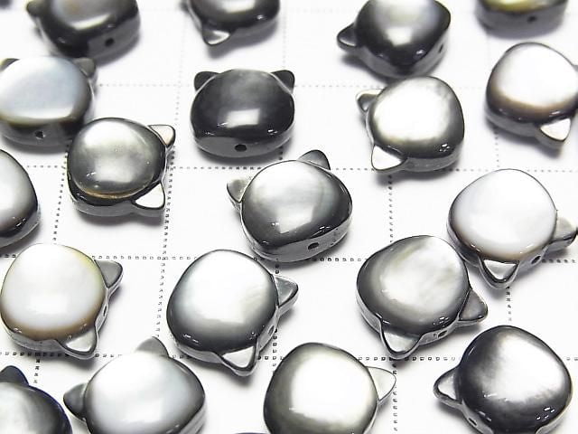 [Video] Black Shell (Black-lip Oyster) AAA Cat Motif 10x9mm [Drilled Hole] 1pc
