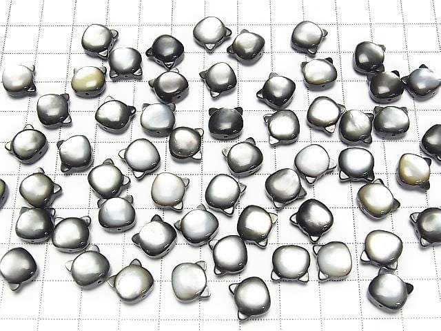 [Video] Black Shell (Black-lip Oyster) AAA Cat Motif 10x9mm [Drilled Hole] 1pc