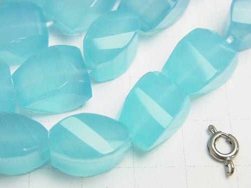 Sea Blue Chalcedony AAA 4 Faceted Multiple Twist Facets 14 x 10 x 8 mm 1/4 or 1strand beads (aprx.15 inch / 38 cm)